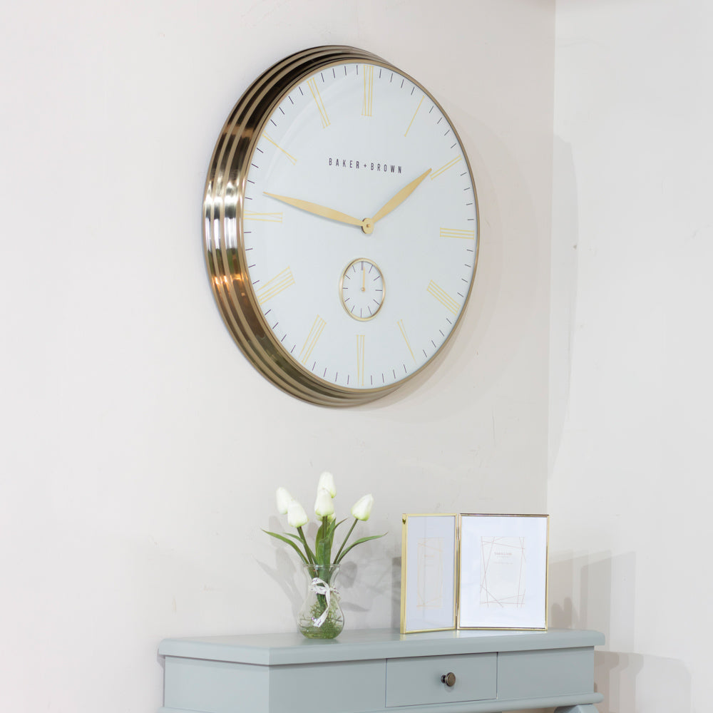 Baker And Brown Clock White/Brass 72cm