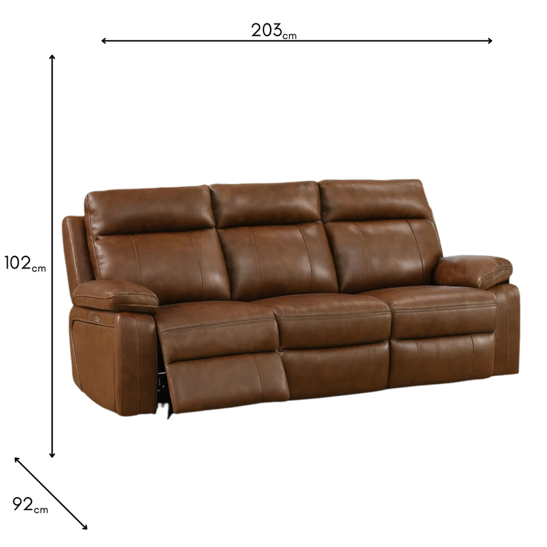 Banbury 3 Seater Sofa Recliner Bison Saddle - Leather Living Room Sofa