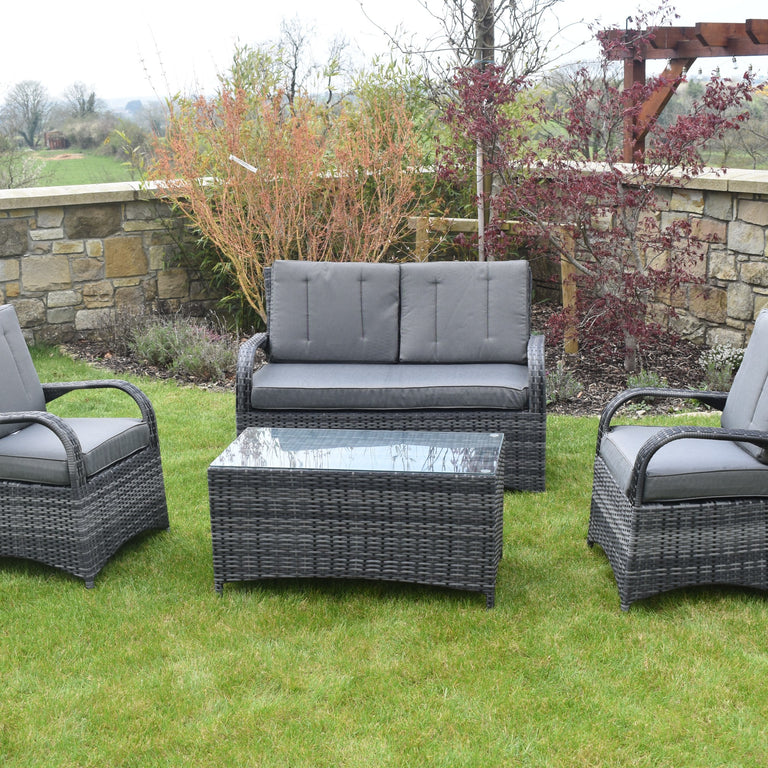 Barcelona Rattan Sofa Set with Coffee Table Grey – Outdoor Garden Furniture with 2 Seater & 1 Seater Sofas