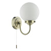 Barclay Bathroom Wall Light Antique Brass Opal Glass IP44 with a pull cord switch