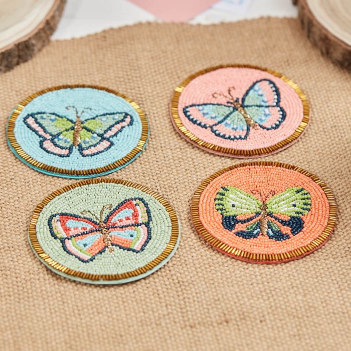 Beaded Bright Butterfly Coaster