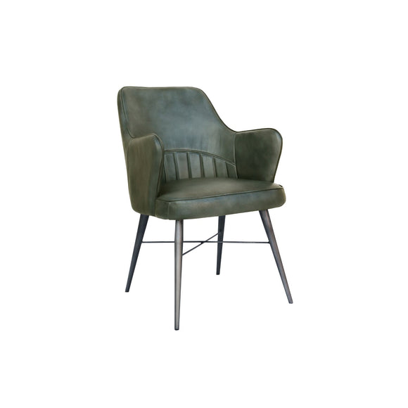 Elegant grey dining chair with fluted stitching.