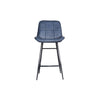 Modern stool with blue leather upholstery.