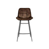 Stylish stool with brown leather upholstery.