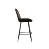 Stylish stool with grey leather upholstery.