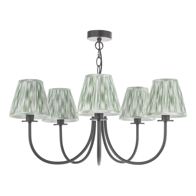 Becca 5 Light Armed Pendant Matt Black with Green Shades