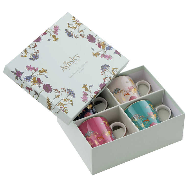 Aynsley Golden Meadow Set of 4 Mugs - Elegant Porcelain Cups and Mugs Gift Set for Tea & Coffee