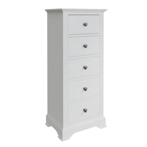 Elevate your bedroom with the modern Bianca Tall Chest of Drawers in White.