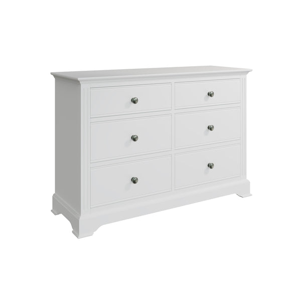 Elevate your bedroom with the contemporary Bianca White Wide Drawer Chest.
