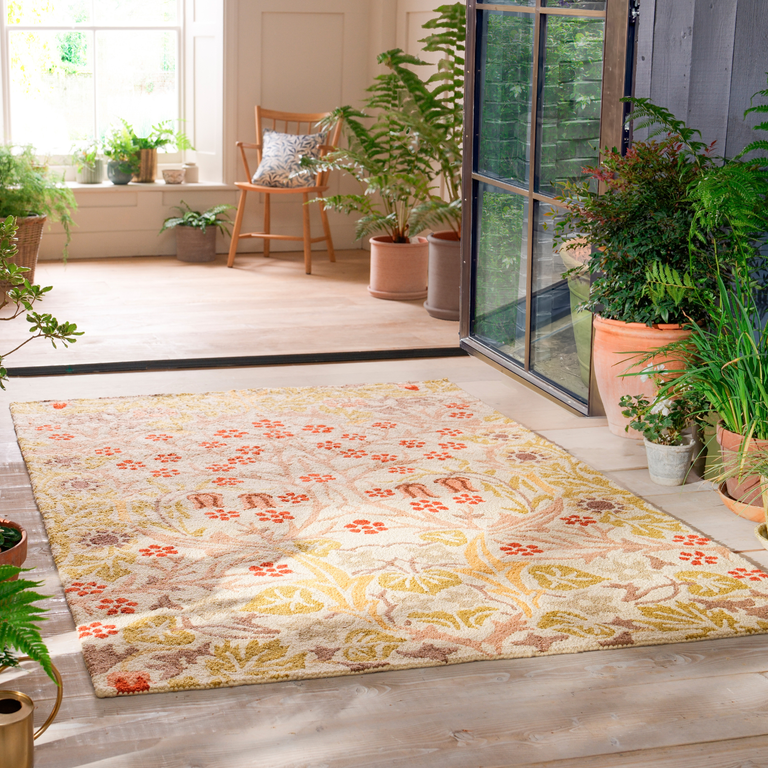 Morris & Co Blackthorn Floral Outdoor Rug Wheat