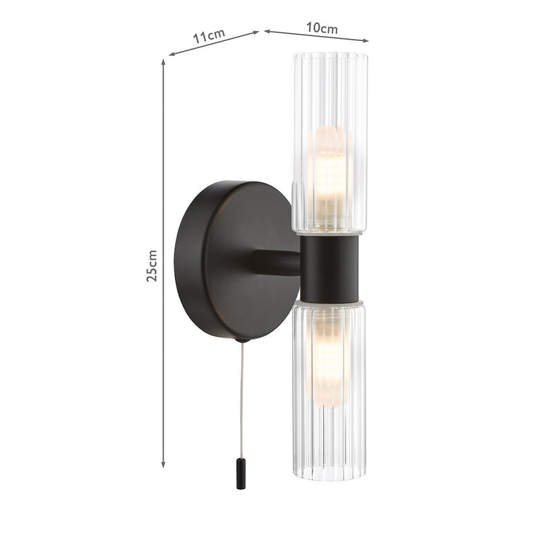 Bolton 2 Light Bathroom Wall Light Matt Black IP44 - Home Lighting