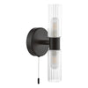 Bolton 2 Light Bathroom Wall Light Matt Black IP44 with ribbed glass shades