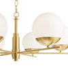 Bombazine 6 Light Pendant Natural Brass close view picture of the opal glass shades