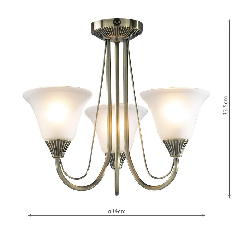 Boston 3 Light Semi-Flush Antique Brass - Home Lighting Collection
