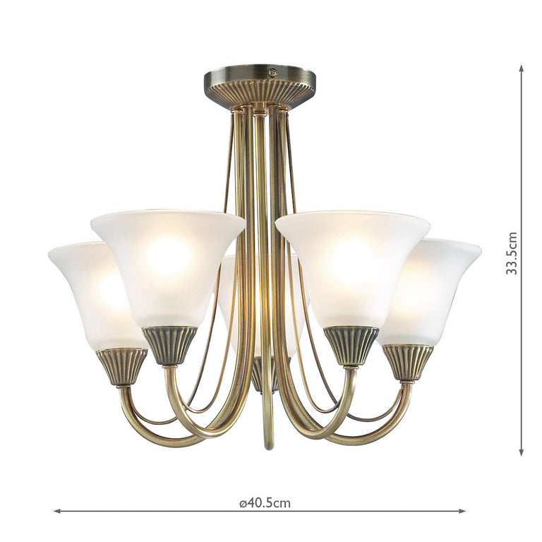 Boston 5 Light Semi-Flush Antique Brass - Home Decor Lighting