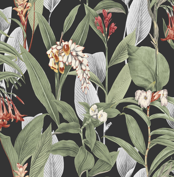 Botanical Black Wallpaper close view picture of the wallpaper pattern and design