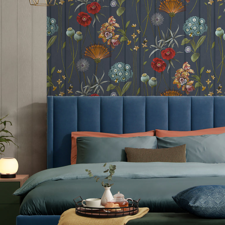Belgravia Botanist Wood Panel Wallpaper Blue