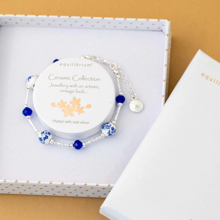 Ceramic Floral Double Silver Plated Bracelet