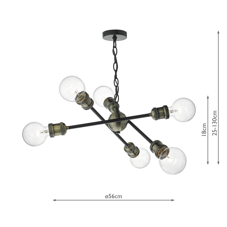 Brigade 6 Light Pendant Black/Antique Brass - Lighting Collection