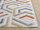 Broadway Geometric Rug 5185A Ivory & Yellow picture of the corner and fringed end