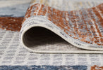 Broadway Geometric Rug 5293A Blue & Rust close view picture of the bordered end