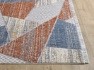Broadway Geometric Rug 5293A Blue & Rust picture of the corner and fringed end