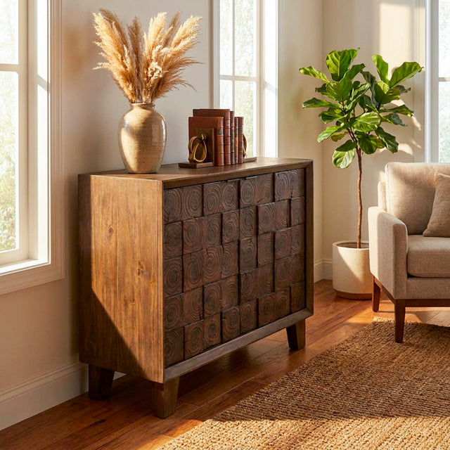 Brooke Carved 2 Door Cabinet Brown 90cm