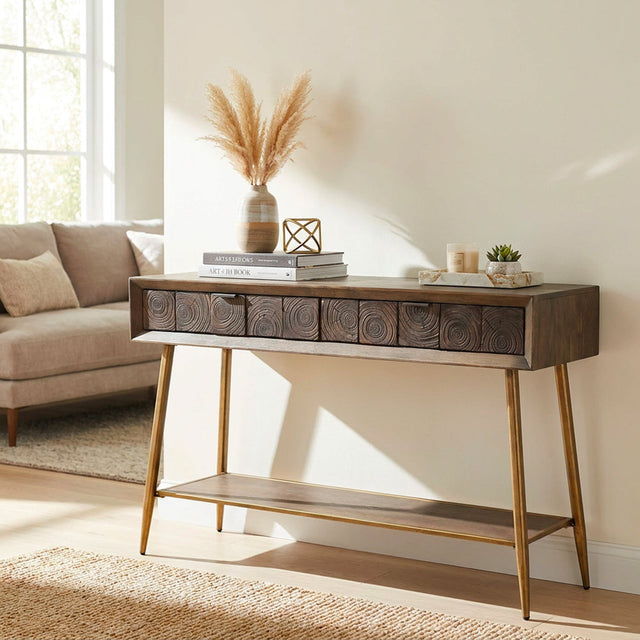 Brooke Carved Console Table Brown 120cm