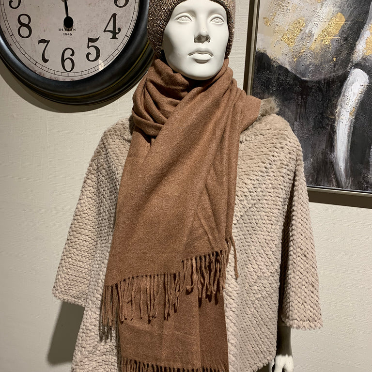 Soft Brown Scarf with Fringe – Cozy Winter Scarf & Gift for Her