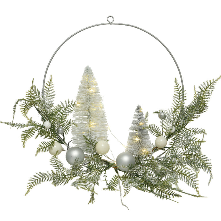 Brush Wreath Snowy Micro LED
