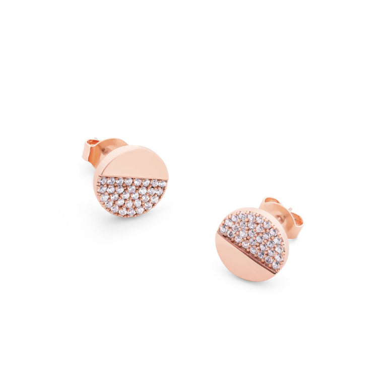 Tipperary Crystal Circle Pave Rose Gold Half Pave Earrings