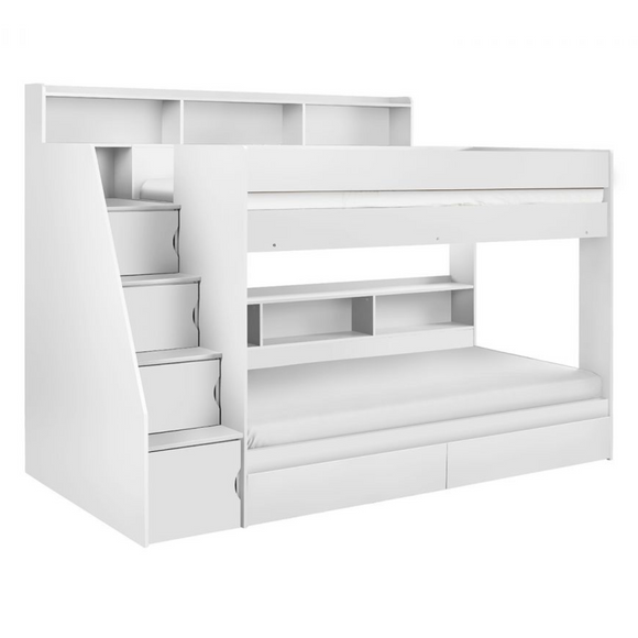 Practical bunk bed option for kids' or guests' rooms.