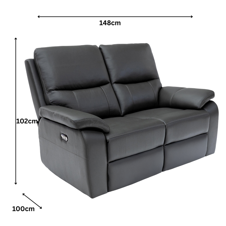 Cancan Leather 2 Seater Electric Recliner Sofa Charcoal