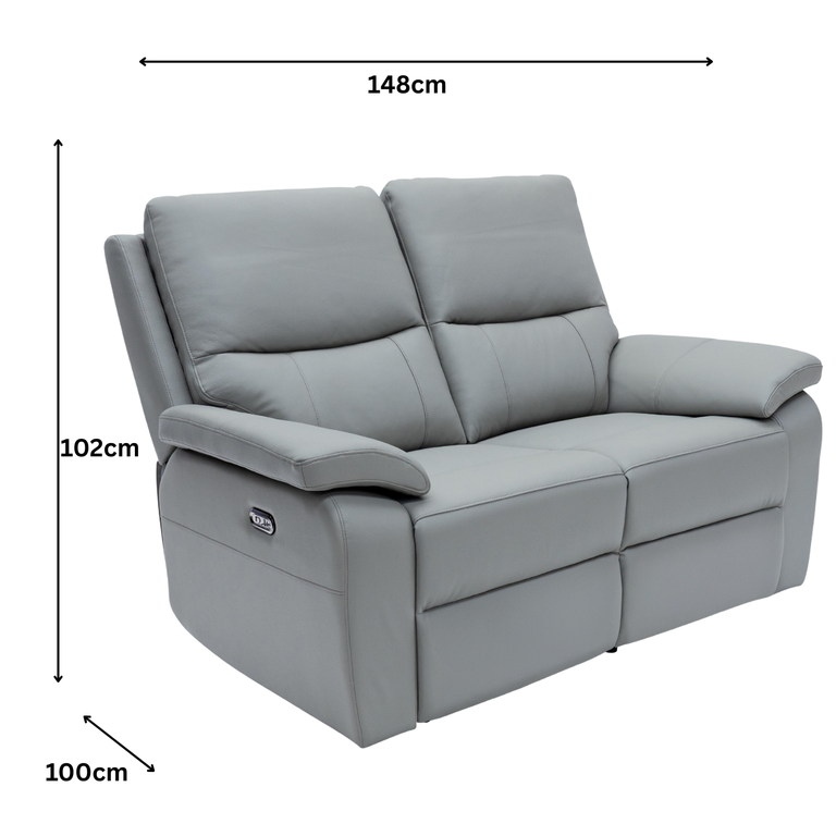 Cancan Leather 2 Seater Electric Recliner Sofa Grey