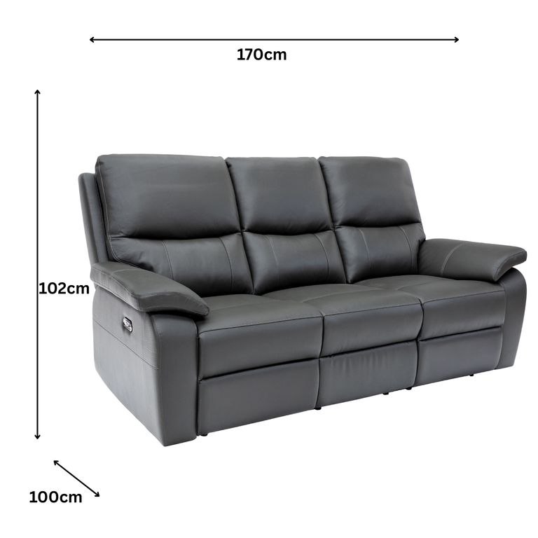Cancan Leather 3 Seater Sofa Electric Recliner Charcoal