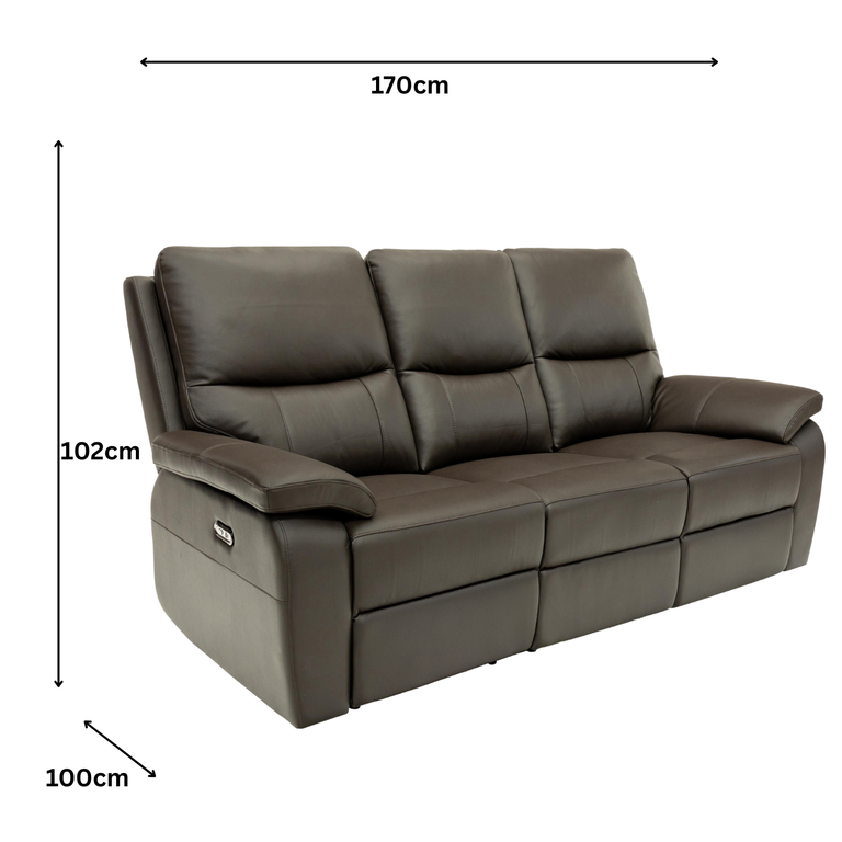 Cancan Leather 3 Seater Sofa Electric Recliner Chocolate