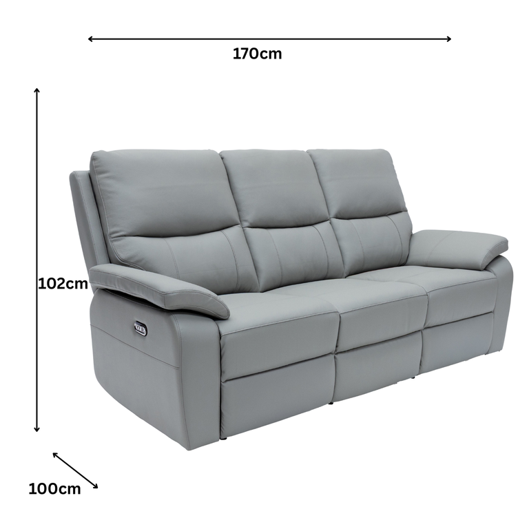Cancan Leather 3 Seater Sofa Electric Recliner Grey