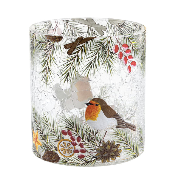 Festive candle holder Robin on Christmas Branch.
