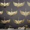 Canvas Black and Gold Crane Wallpaper hung in a styled room setting