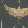 Canvas Black and Gold Crane Wallpaper swatch showing the full pattern