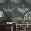 Canvas Green and Gold Crane Wallpaper swatch showing the full pattern