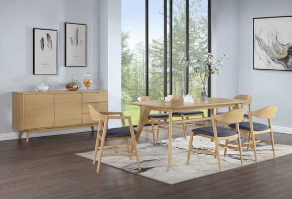 Elevate your dining space with the sleek design of an oak dining table.