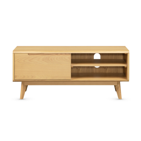 Carrington Oak Double TV Stand – a contemporary addition to your entertainment space.