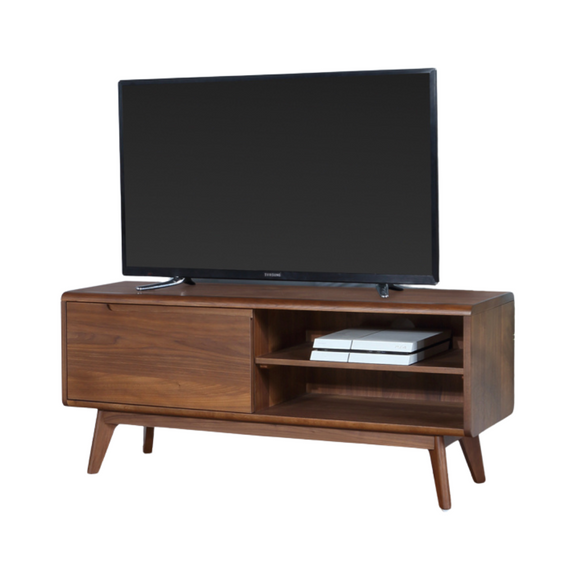 Elevate your entertainment space with a modern walnut TV stand.