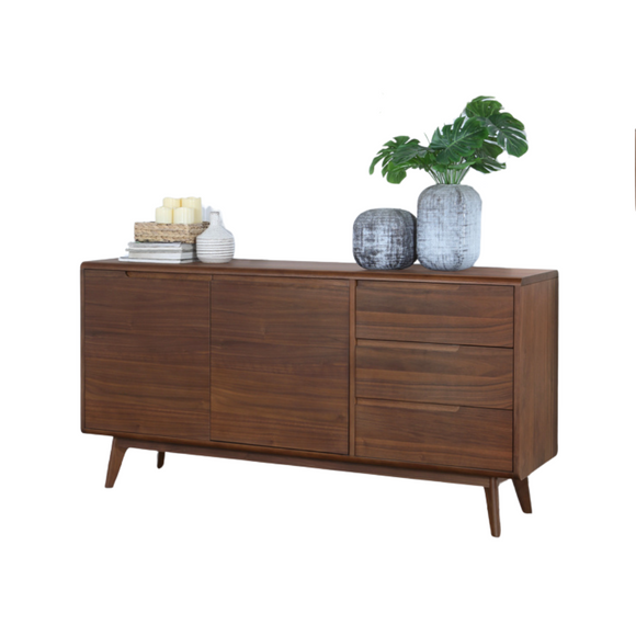 Modern walnut triple sideboard, the epitome of sleek luxury.