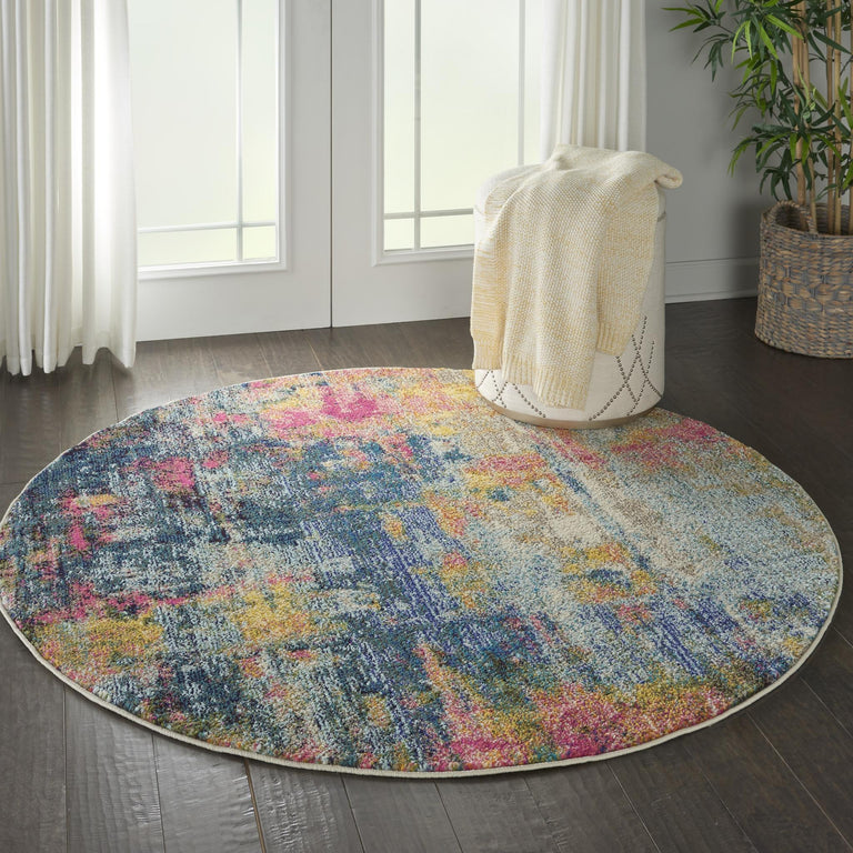 Nourison Celestial Rug CES09 Blue Yellow - Round