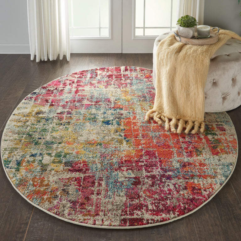 Nourison Celestial Rug CES13 Pink Multicolor Round