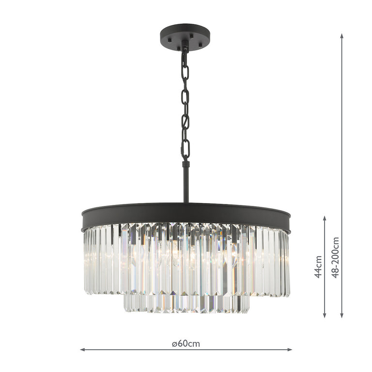 Celeus 6 Light Chandelier Anthracite & Crystal - Pendant Ceiling Light