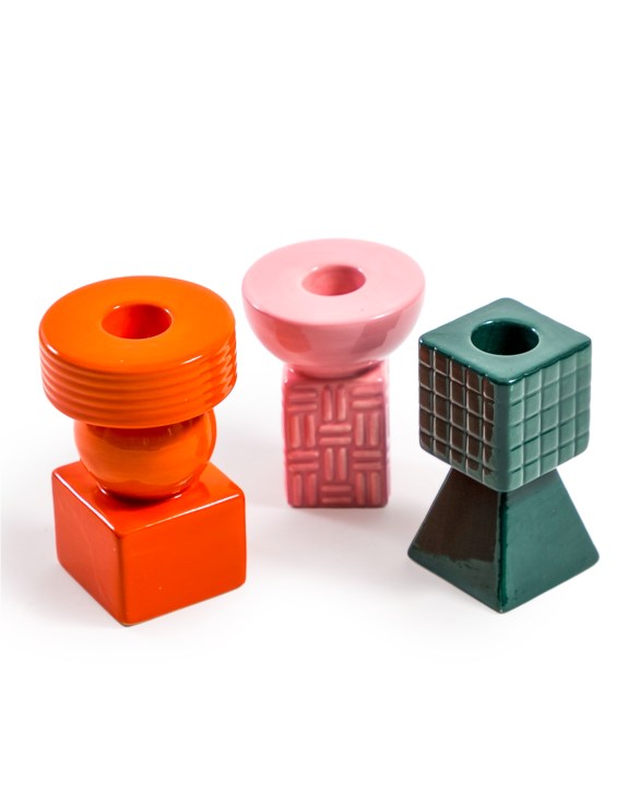 Ceramic Geometric Candle Holder Orange