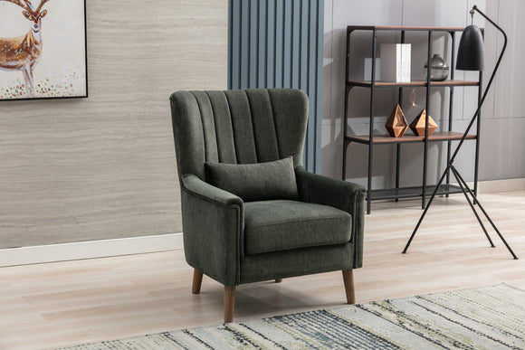 Charlotte Armchair Winter Moss living style photo with a small cushion for back support